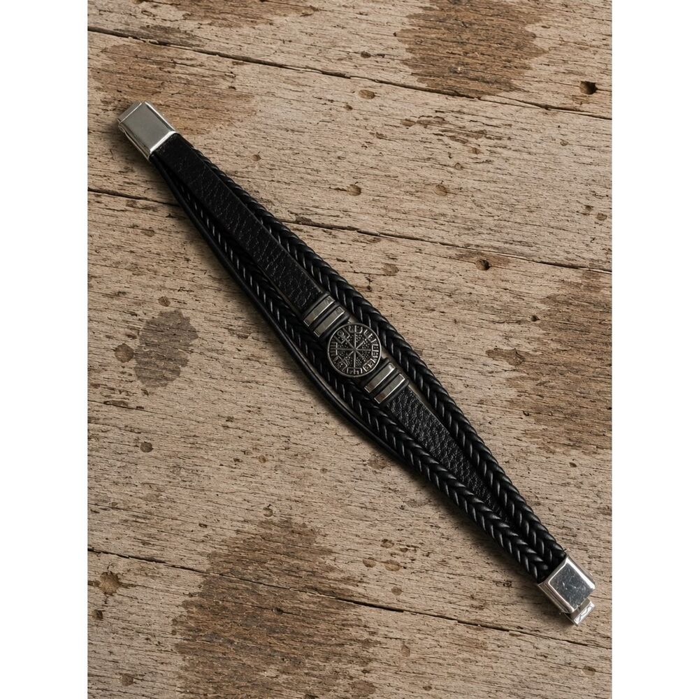 Vegvísir Compass Bracelet – Black Braided Vegan Leather - Picture 3 of 7